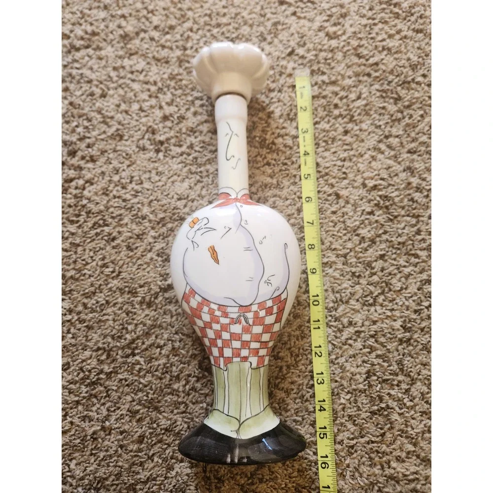 Carrie Olsen Garrard Whimsical Chef Ceramic Bottle with Hat‎ Stopper 15.5